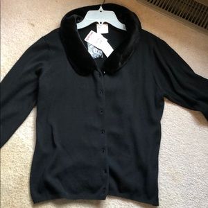 Black cardigan with removable faux fur collar